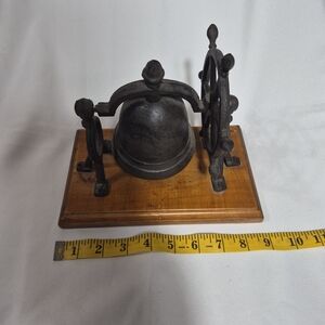 Vintage Cast Iron Bell on Wooden Base